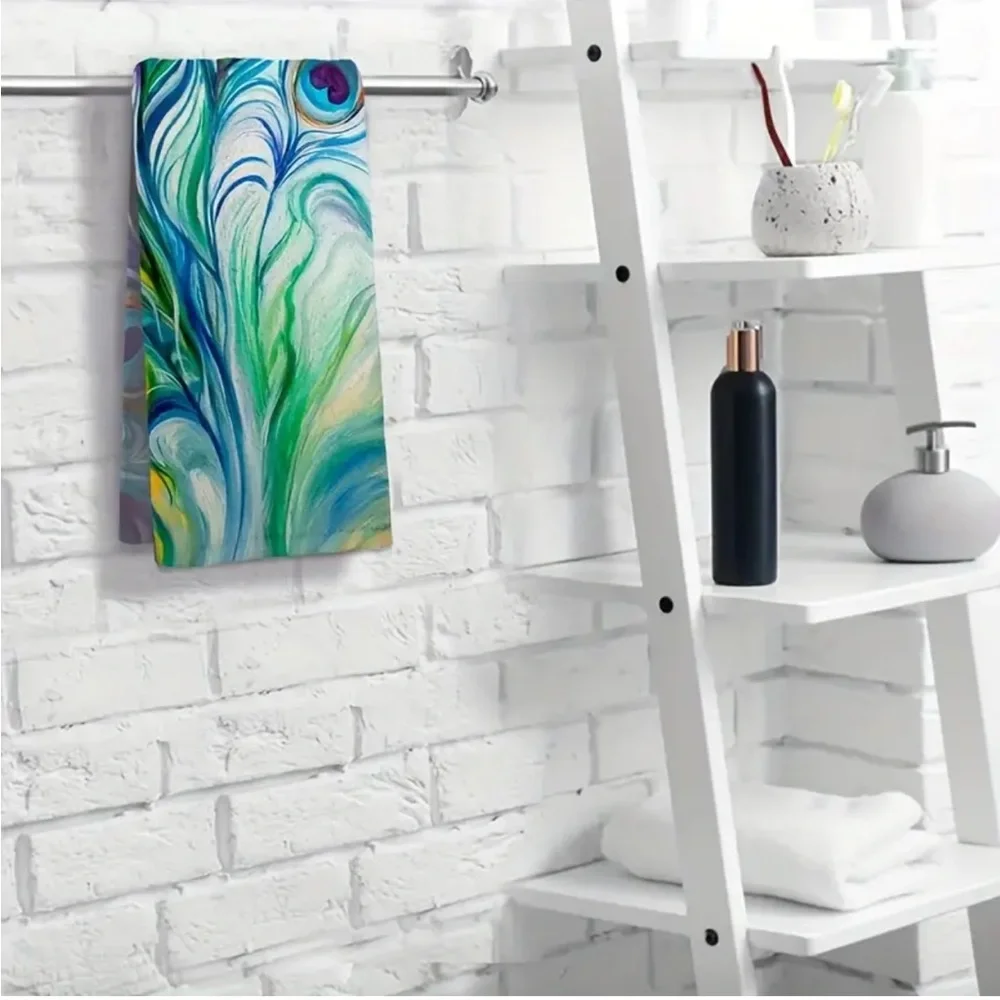 One Peacock Feather Hand Bath or Kitchen Towel